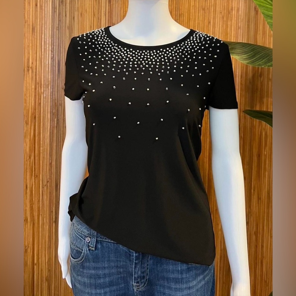Nicole Miller Black Silver Beading Details with short sleeves, Size XL